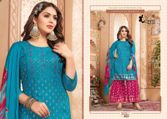 Shaheen Vol 5 By Kinti Rayon Sharara Readymade Suits Wholesale Shop In Surat
